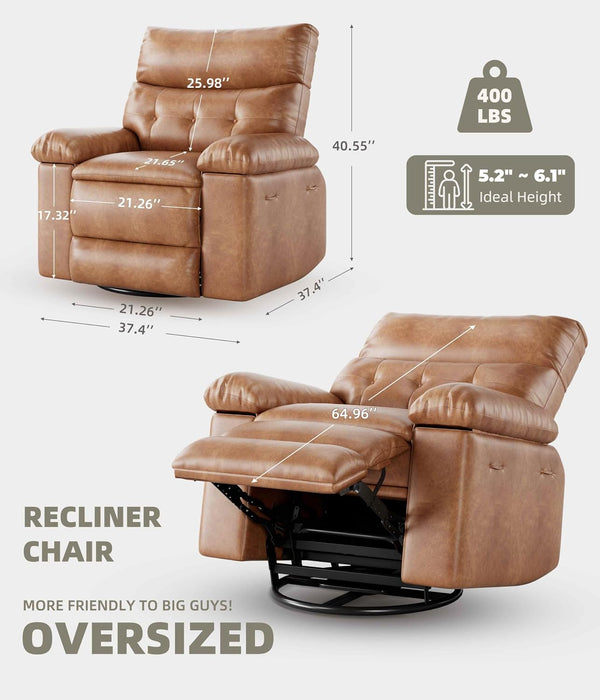 Leather Recliner Chair - Heat and Massage, Swivel Rocker Manual Recliner for Adults, Lazy Rocking Chair with Comfort Arms and Back Single Sofa for Living Room
