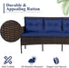 3 Pieces Patio Conversation Set, All Weather Outdoor PE Rattan Wicker Furniture Set with Padded Cushions, Tempered Glass Coffee Table, for Poolside, Backyard, Garden (Navy)