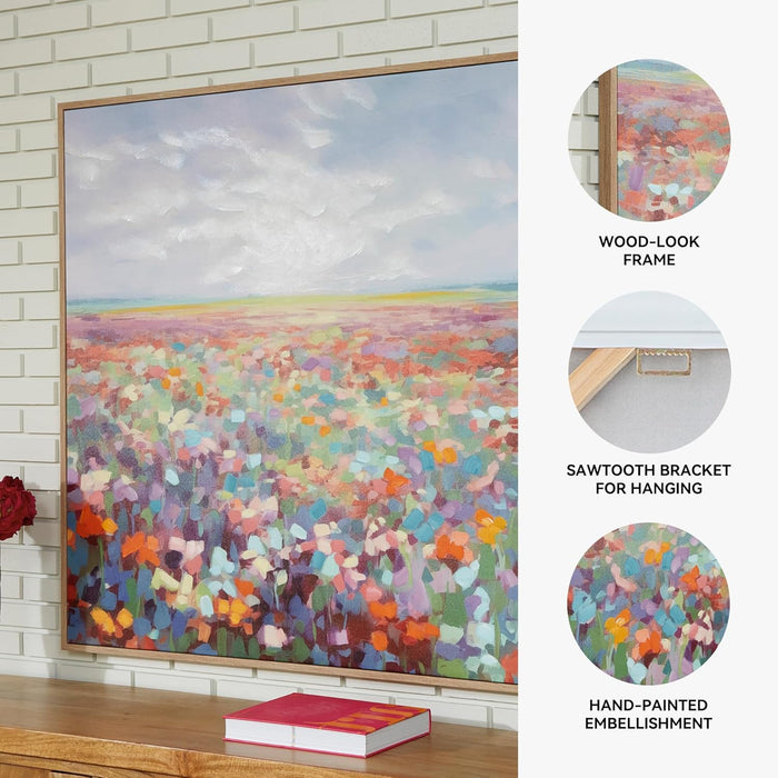 Sethford Classic Hand Painted Flower Wall Art 48 X 48 Inches, Blue & Orange