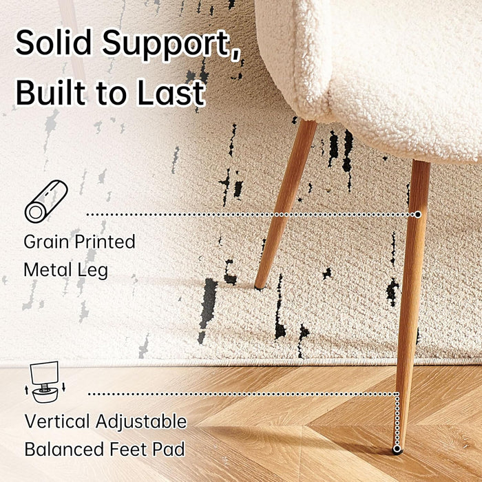 5-Piece Wooden round Dining Room Table and Chair Set, 47-Inch Kitchen Table with Barrel Chairs for 4, off White Upholstered Sherpa Dining Set, MDF Core with Oak Finish