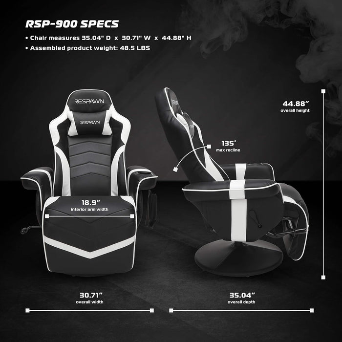 900 Gaming Recliner - Video Games Console Recliner Chair, Computer Recliner, Adjustable Leg Rest and Recline, Recliner with Cupholder, Reclining Gaming Chair with Footrest - White