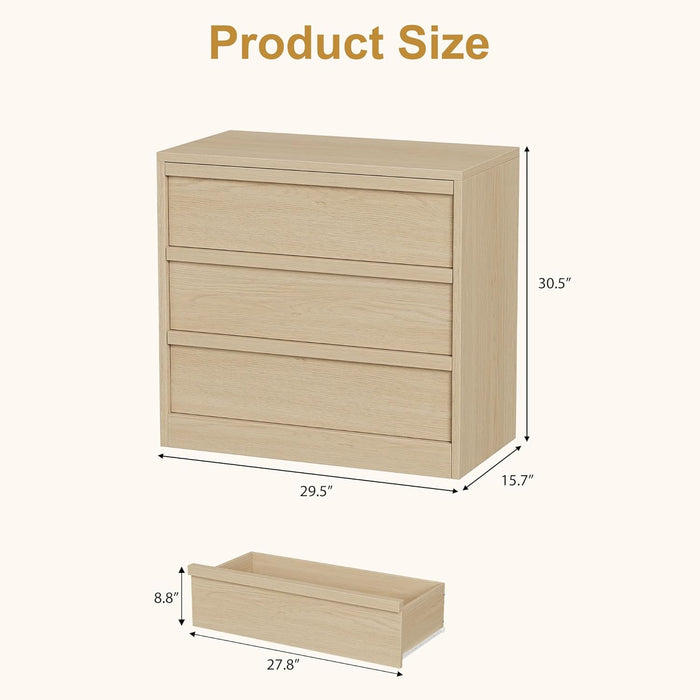 Natural Oak 3-Drawer Dresser With Generous Storage
