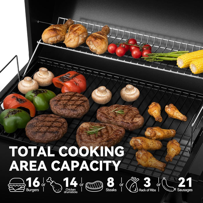 CC1624 Barrel Charcoal Grill, Large Charcoal Grill with Side & Front Shelves, 426 Sq. In. Cooking Grid, Sturdy Side Shelf with Hooks, for Outdoor Backyard and Picnics, Black