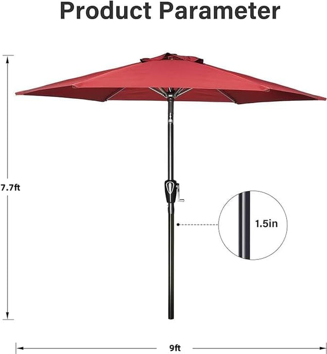 9FT Outdoor Patio Umbrella Table Market Umbrella with Push Button Tilt and Crank, 8 Sturdy Ribs, UV Protection Waterproof for Garden, Lawn, Deck, Backyard, Pool, Red