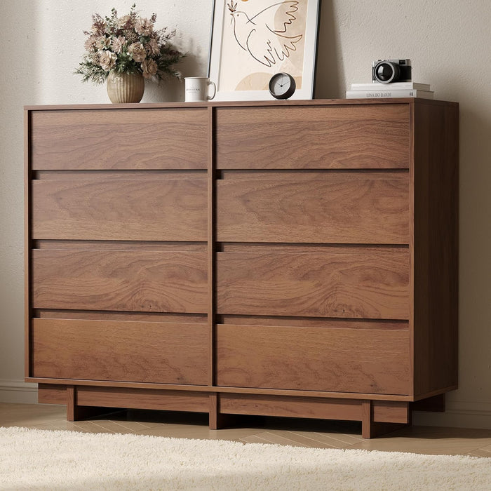 8 Drawer Walnut Dresser for Bedroom, 53" Wide Mid Century Modern Dresser