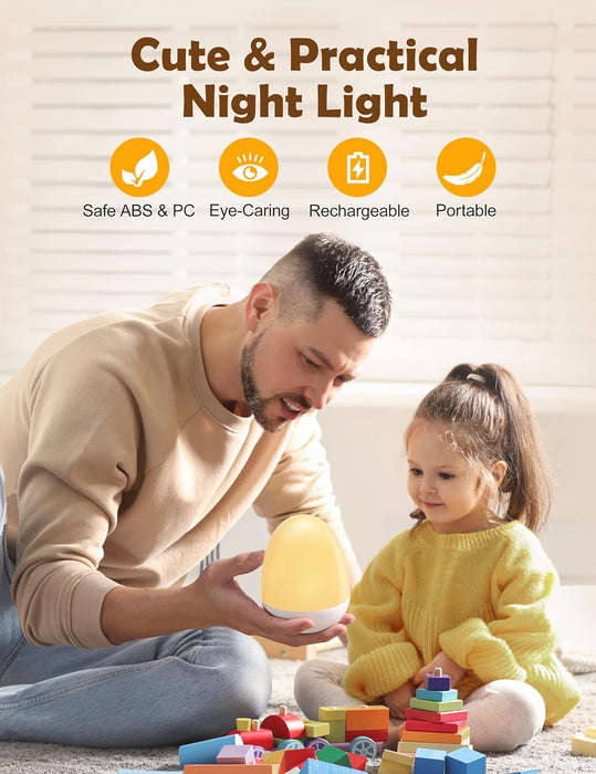 Baby Night Light for Kid, Portable Egg Nightlight with Stable Charging Pad, Touch Nursery Night Lamp for Breastfeeding, Toddler Night Light for Bedroom, Timer Setting, ABS+PC, White-2