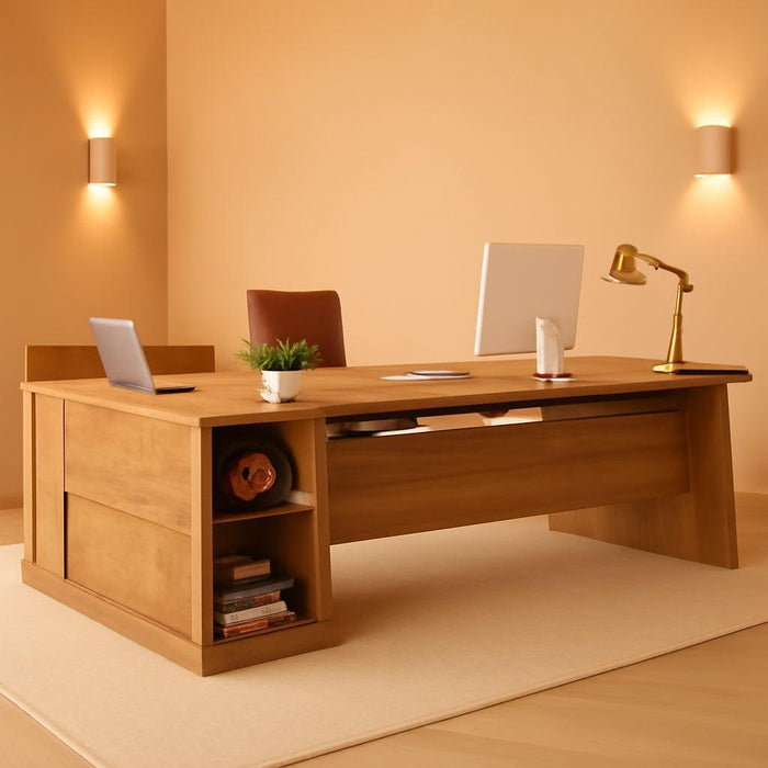 Executive Corner Desk 78Inch Drawers Brown Shelves