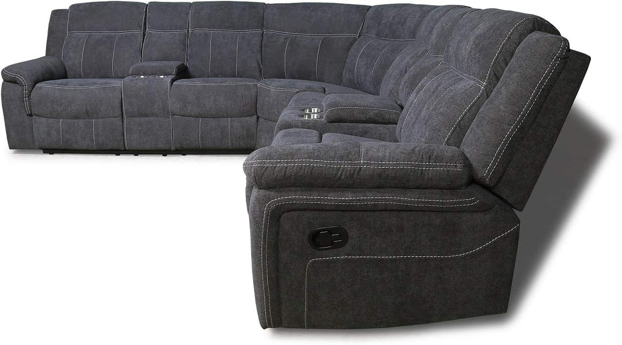 Modern Sectional Sofa Manual Recliner, Grey Fabric