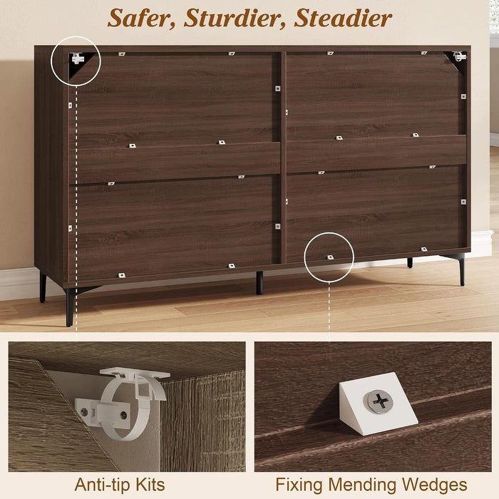 48" Rattan Buffet Cabinet with Storage, Walnut Coffee Bar Cabinet