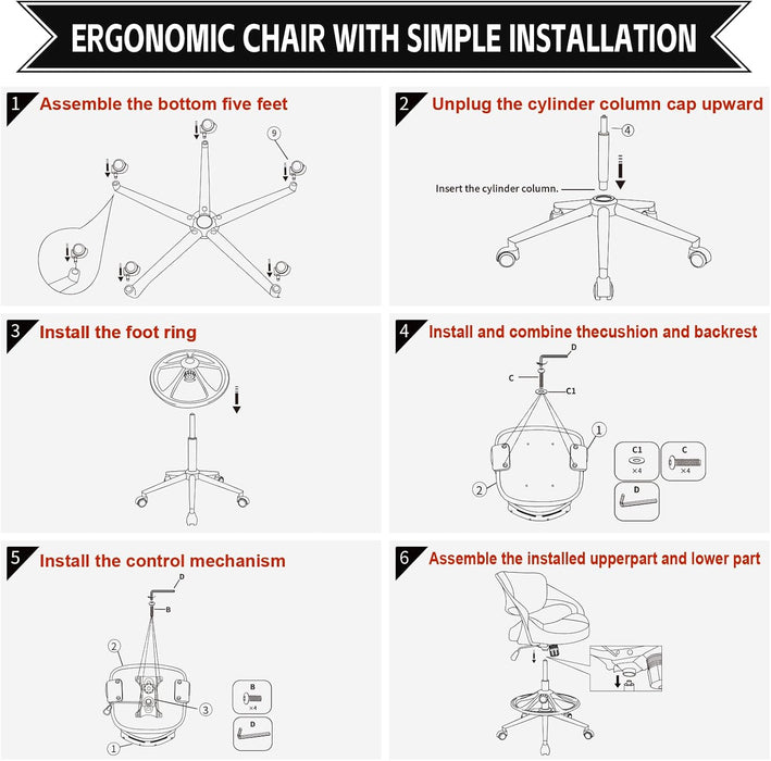 Ergonomic Drafting Chair,Standing Computer Desk Chair,Foot Ring,Lumbar Support,Swivel Task Chair - White