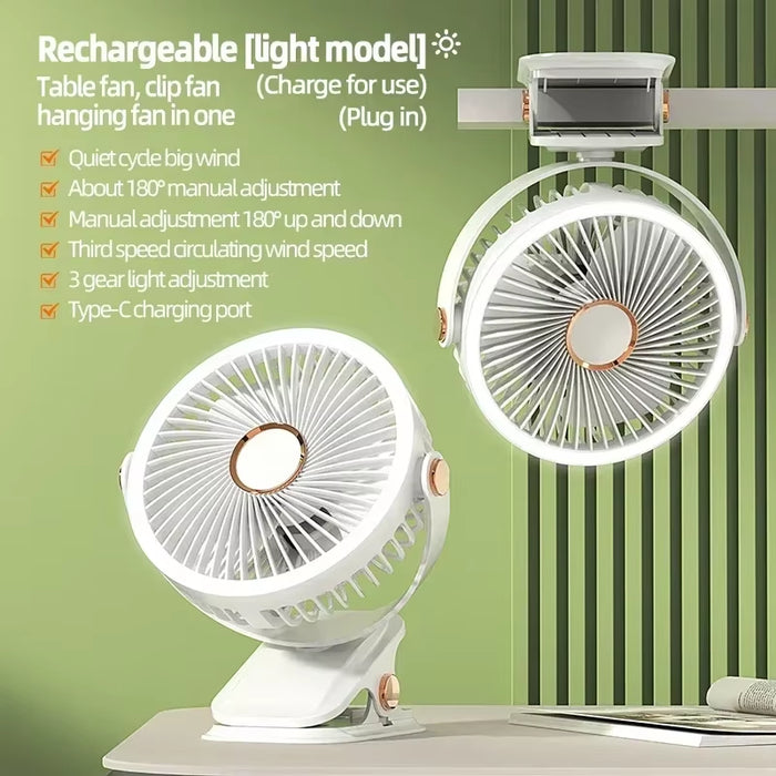 8000Mah Camping Fan Rechargeable Desktop Portable Air Circulator Wireless Ceiling Electric Fan with LED Light Clip-On Home Fan