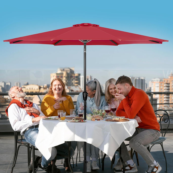 9FT Outdoor Patio Umbrella Table Market Umbrella with Push Button Tilt and Crank, 8 Sturdy Ribs, UV Protection Waterproof for Garden, Lawn, Deck, Backyard, Pool, Red