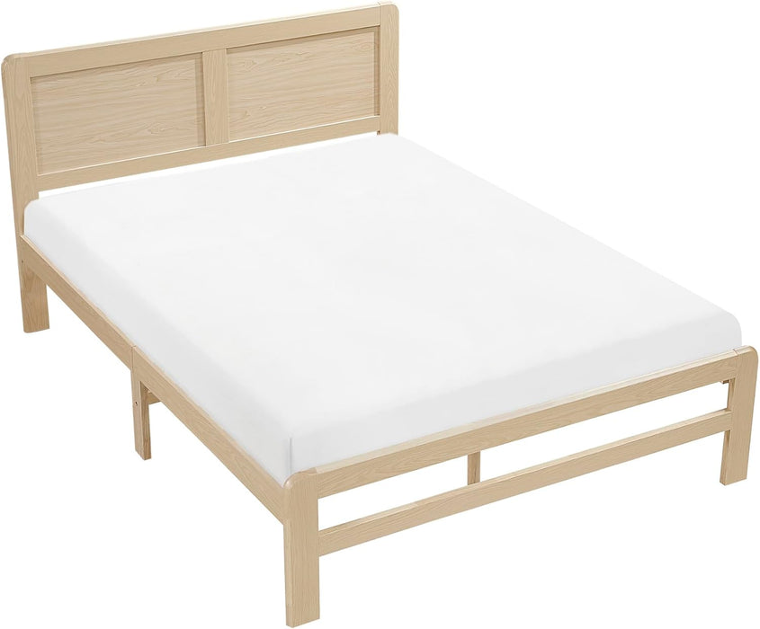 Queen Platform Bed, Faux Wood Veneer Platform Bed Frame with Panel Headboard, Strong Wooden Slats Support, No Box Spring Required, Easy Assembly, Natural