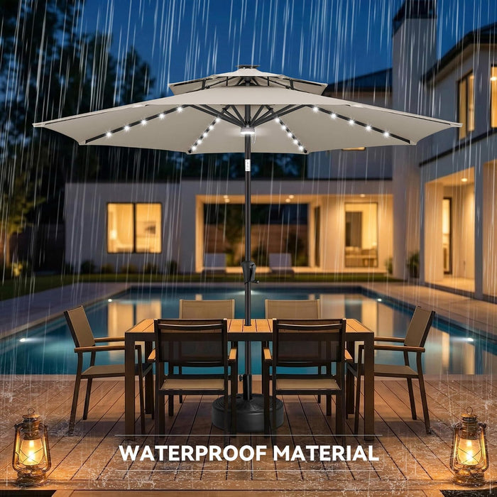 Solar Patio Umbrella Outdoor with Centre Light, 9 Ft Taupe