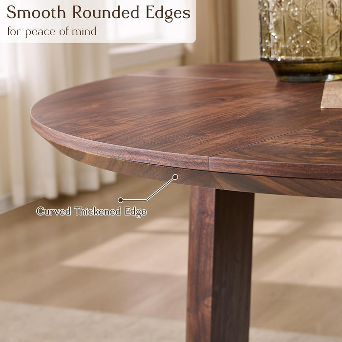 47" round Dining Room Table for 4-6 with Wooden Pedestal, Dark Walnut | Dinner Tables, Triangular Structure Wooden Pedestal Stable Base, Curved Table Edge, Circle Kitchen Tables for Dining Room