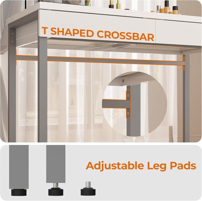 Vanity Desk with 2 Drawers,Glossy Desktop White Desk for Bedroom,Makeup Table with Storage Space,Small Desk for Home Office,39 Inch No Mirror