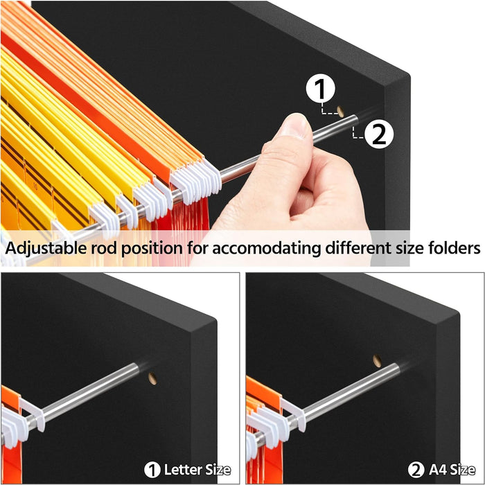 Black File Cabinet Large Mobile Storage Lateral Filing Cabinet with 2 Drawer and 4 Open Compartments,For Letter Size A4 Size, Printer Stand for Home Office, Black