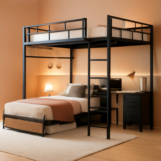 VintageBrown Twin Over Twin Loft BunkBed DeskCharging