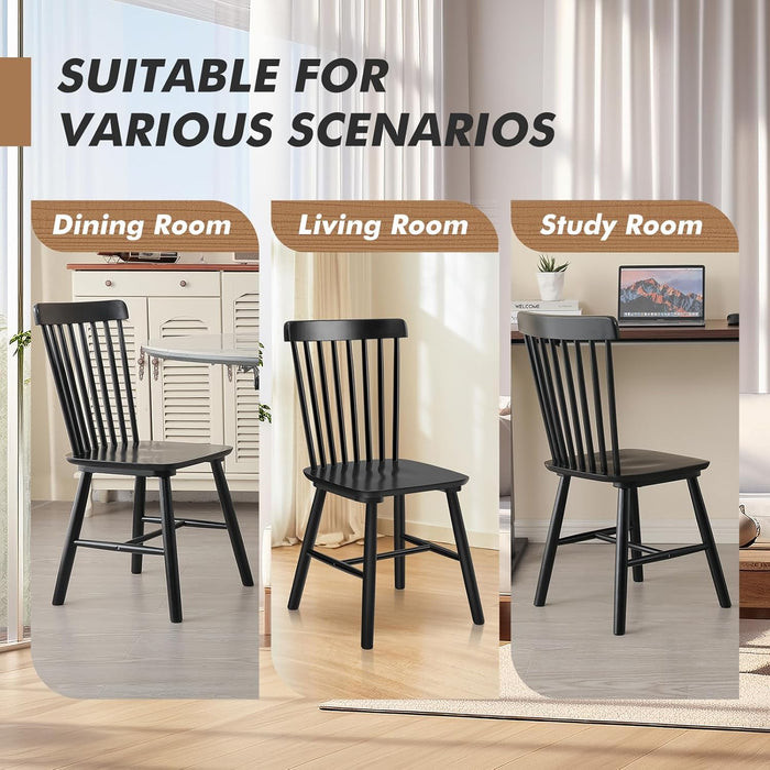 Windsor Dining Chair Set of 4, Spindle Back Wooden Chairs for Kitchen and Dining Room, Farmhouse Country Wooden Dining Chairs for Dining Living Room, Farmhouse Restaurant, Black