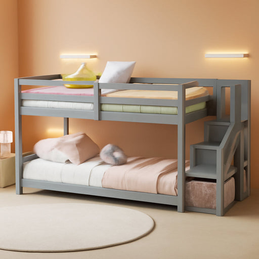 CharcoalGray SpaceSaving Twin Over Bunk Bed Staircase