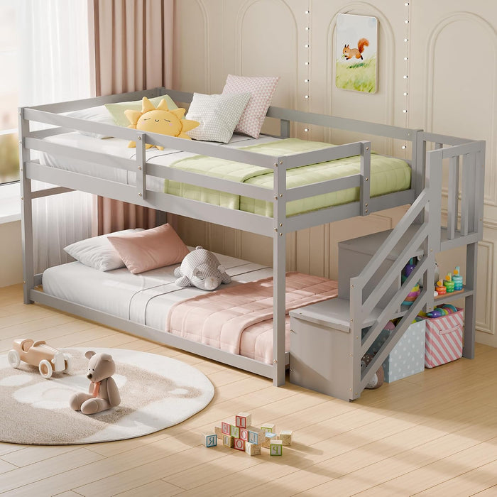 CharcoalGray SpaceSaving Twin Over Bunk Bed Staircase