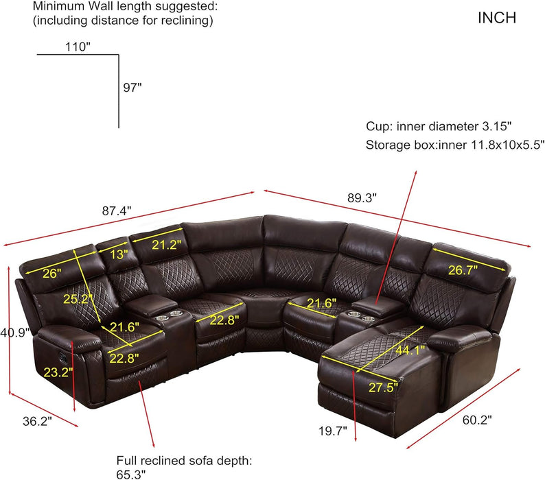 Ultra-Soft Leather Reclining Sectional Sofa with Chaise