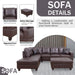 Ponliving Furniture Modern L-Shaped Leather Sectional Sofa Left Hand Facing (Brown)