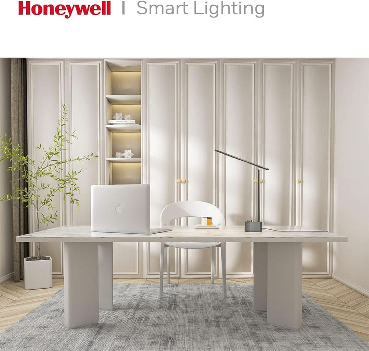 HWT-H01 LED Desk Lamp Stepless Dimmable Table Lamp with USB A+C Dual Charging Port Eye-Caring Foldable Desk Light with 3 Color Modes for Home Office Bedroom Reading Study Sunturalux (Gray)