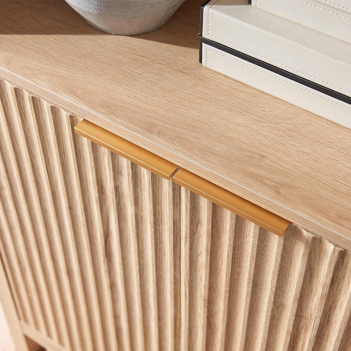 Arched Cabinet Bookshelf Bookcase - 71” Tall Mid Century Arched Display Cabinets, Rounded Bookshelf with Fluted Doors, Open Shelf Storage Cabinet for Dining Room (Natural)