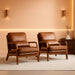Mid Century Modern Accent Chair Set of 2 Living Room- Comfy Solid Wood Arm Chair with Lumber Pillow Lounge Decorative Brown Leather Office Side Chair Bedroom Reading Nook Sillas De Sala Microfiber