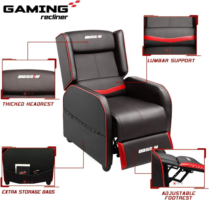 Gaming Recliner Chair for Adults, PU Leather Home Theater Seating Video Game Chairs for Living Room Ergonomic Racing Style Single Movie Gamer Lounge Sofa