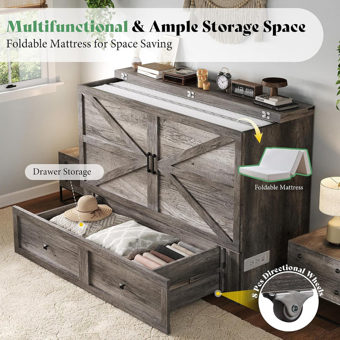 FullSize Murphy Bed Cabinet With Premium MemoryFoam