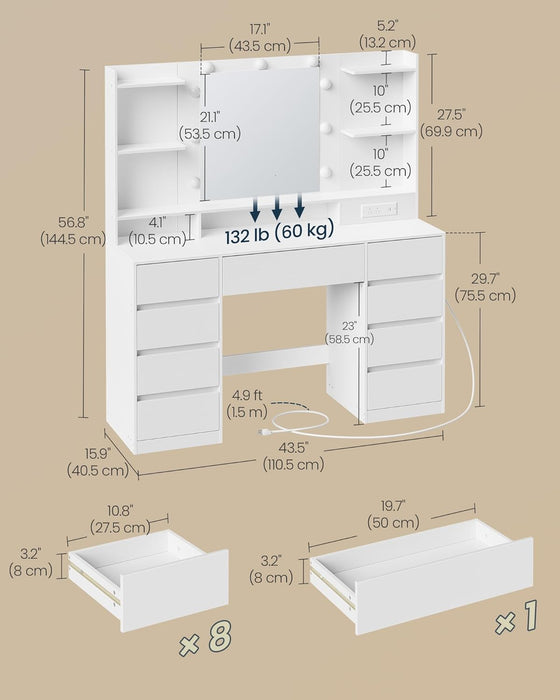 White Makeup Vanity Desk With IntegratedLED Mirror