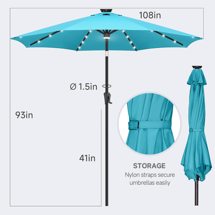 Solar Patio Umbrella with a Centre Light, 9 FT Aqua Blue