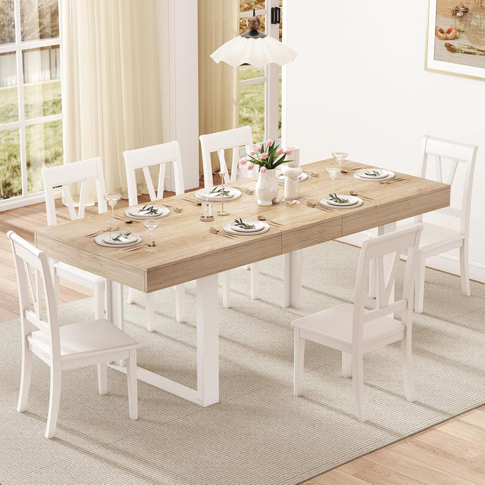 63"-78.7" Extendable Dining Table for 6-8, Farmhouse Kitchen Table | Rectangular Expandable Dining Room Table with U-Shaped Legs Wooden Dinner Table for Kitchen Office Living Room-Oak