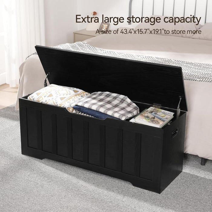 47.2" Storage Chest Extra Large,Storage Trunk with 2 Safety Hinges,Wooden Storage Bench,Shoe Bench,47.2X15.7X19.1 Inch,Easy Assembly,Storage Bench for Bedroom,Living Room,Entryway(Black).