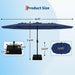 15FT Rectangular Outdoor Umbrella Patio Umbrella with Solar Lights & Base Included Large Market Umbrellas with Crank Handle UV Protection Table Umbrellas for Outdoor, Backyard, Deck, Navy Blue