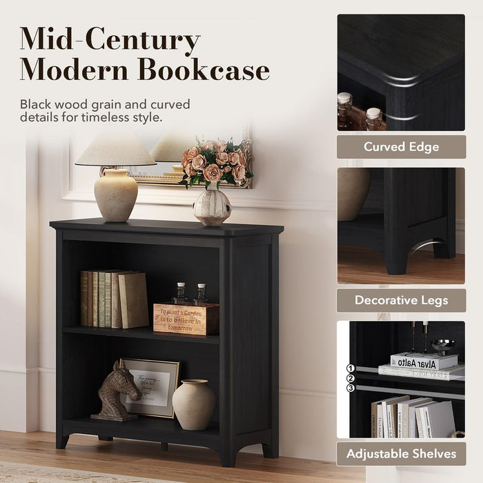 Bookcase, Open Storage Book Cases/Shelves, Floor Standing 2 Shelf Bookshelf for Farmhouse Living Room, Library Office, Bedroom, Kids (Black Oak, 30 In)