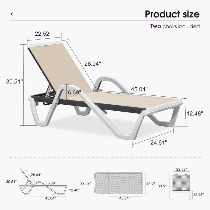 Lounge Chair Outdoor Set of 2 W/Armrest & 1 Table, Khaki