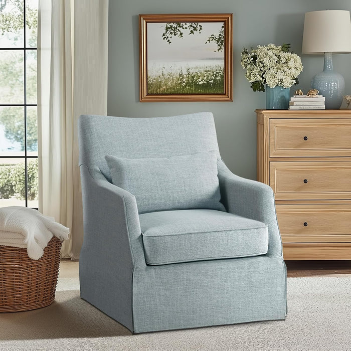 Light Blue Upholstered Handcrafted Midcentury Armchair 28In