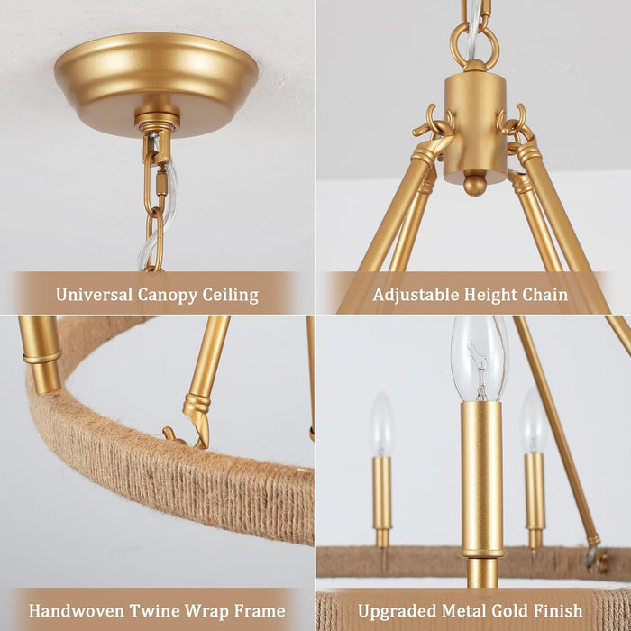26" Gold Wagon Wheel Chandelier, 12-Light Farmhouse Chandelier for Dining Room, Gold Pendant Light Fixture for High Ceiling Living Room Foyer Entryway