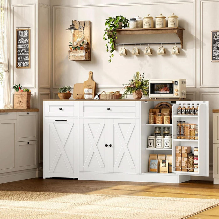 59"W Kitchen Buffet Cabinet with Storage, Coffee Bar Cabinet, White