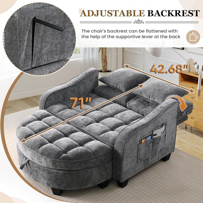 Oversized Chaise Lounge Chair Gray Chenille Tufted