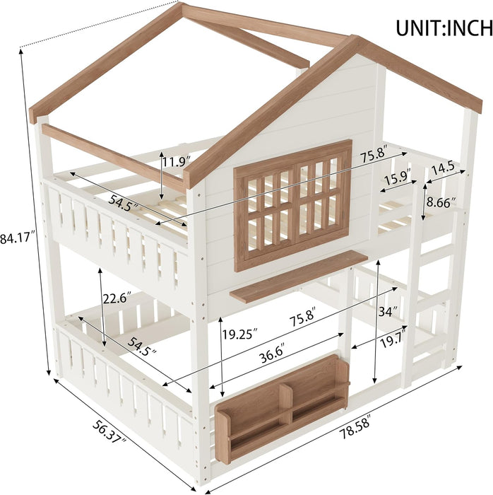 Beige SpaceSaving PlayhouseStyle Bunk Bed With Storage