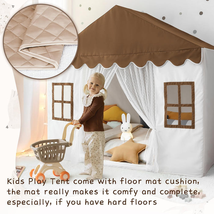 Kids Tent with Mat, Kid Play Tent for Toddlers, Indoor Playhouse Princess Toddler Tents for Girls Boys, Large Bed Tents, House Toys for Boy Girl Birthday, 57" L X 35.5" W X 53" H