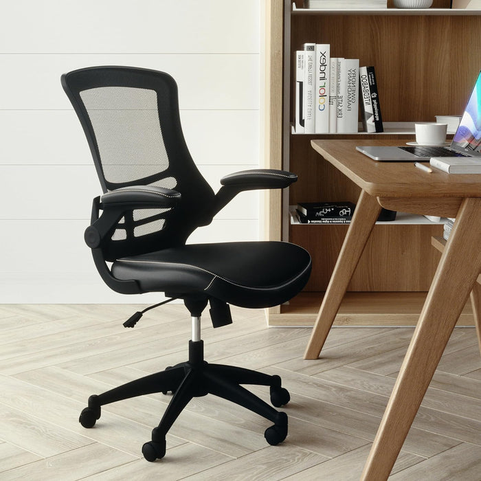 Kelista Mid-Back Swivel Office Chair with Adjustable Seat Height, Ergonomic Mesh Desk Chair with Leathersoft Seat, Black
