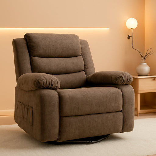Recliner Chair, Wide Rocker Chair, Rocking Chair with Massage and Heat,360°Swivel Nursery Rocking Chairs, Oversized Recliner for Adults, Cashmere Reclining Sofa for Living Room, Brown