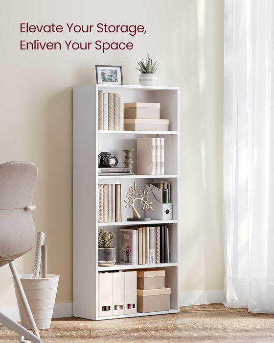 VASAGLE 5-Tier Bookshelf, Storage Organizer, 23.6 X 9.4 X 52.8 Inches | Particleboard and MDF, for Home Office, Cloud White, CUSTOS Collection ULBC165T14