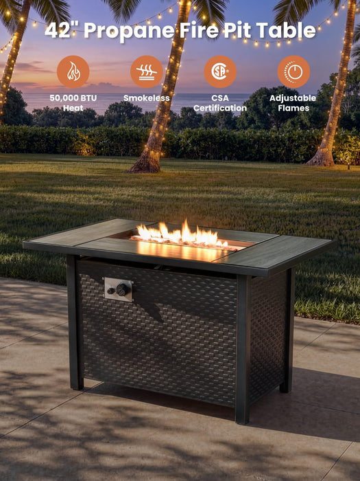 11 Piece Outdoor Patio Furniture Set with Fire Pit Table,Conversation Sectional Wicker Couch with Swivel Chairs,Modern outside Sofa for Balcony Backyard, Black