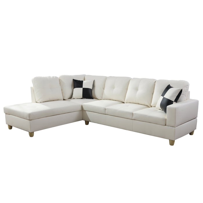 Semi PU Leather Sectional Sofa, L Shaped Couch,Sectional Sofa Set for Small Space Living Room, White(Without Ottoman)